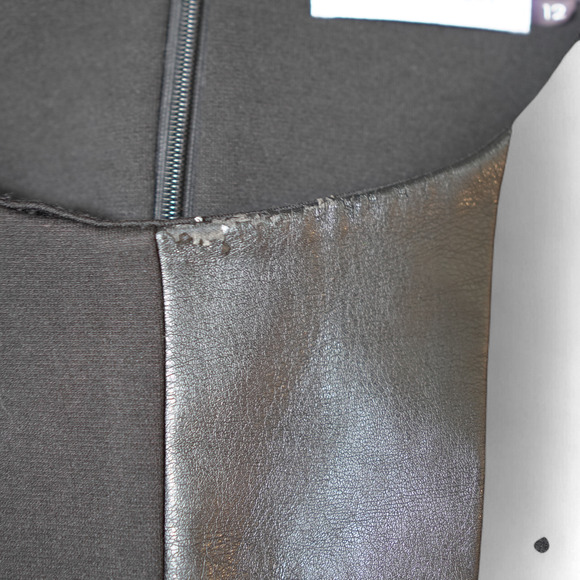 Calvin Klein Sheath Dress Sz 12 Black Leather Panel Edgy Sleeveless Needs Repair - Picture 8 of 13